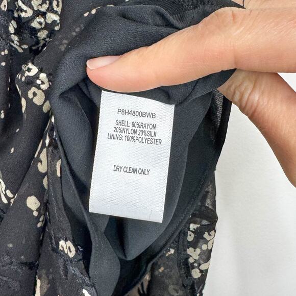 PARKER Tegan Floral Textured Ruffle Midi Dress black silk 3123 - Picture 5 of 7